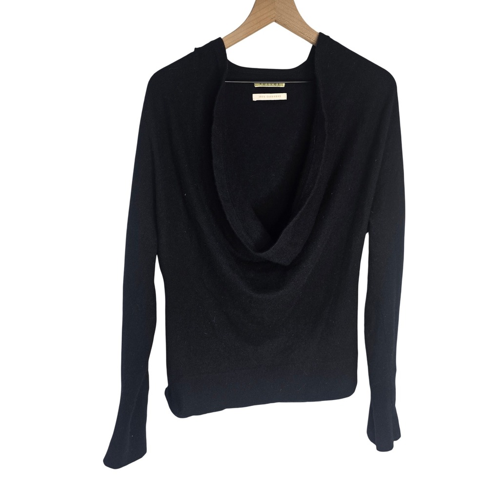 Velvet Cowl Neck Sweater Womens Medium Black 100% Cashmere Luxury Minimalist